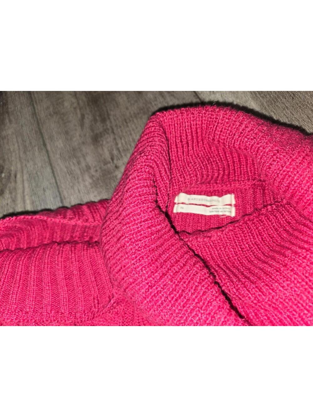 Anthropologie Hot Pink Cable Knit Turtleneck Cold Shoulder Chunky Fall Sweater - Picture 2 of 4